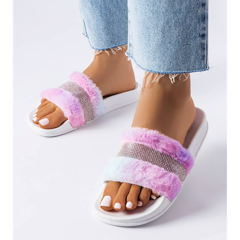 Ciabatte in pelliccia colorata con strass di Carrito rosa 1