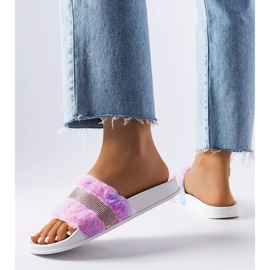 Ciabatte in pelliccia colorata con strass di Carrito rosa 2