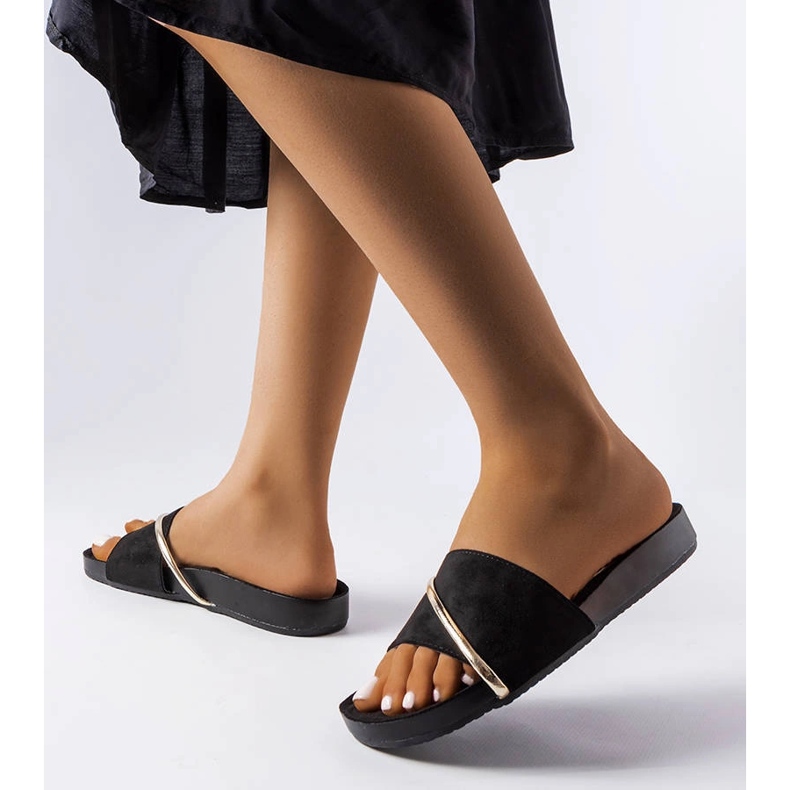 Infradito nere con applicazione Plainfield oro nero 2