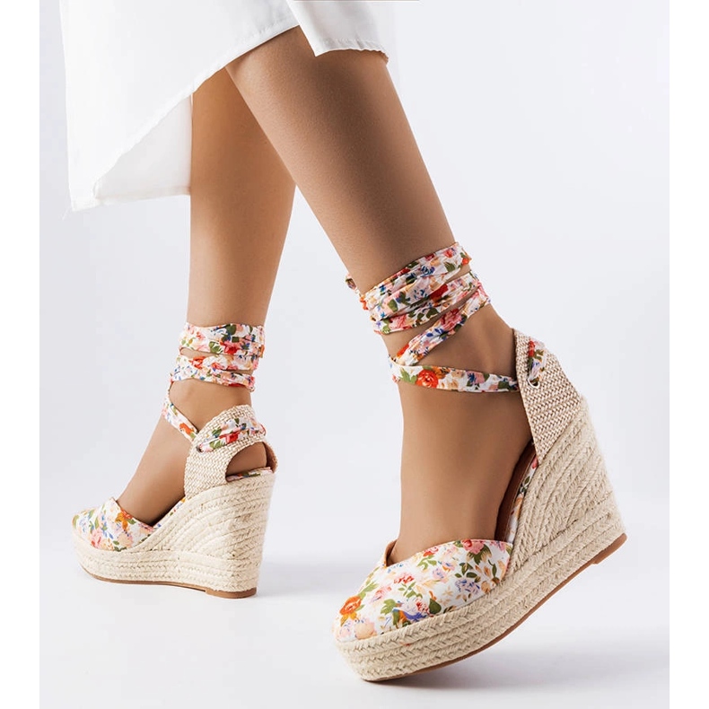 Espadrillas con zeppa a fiori Larivière beige 1