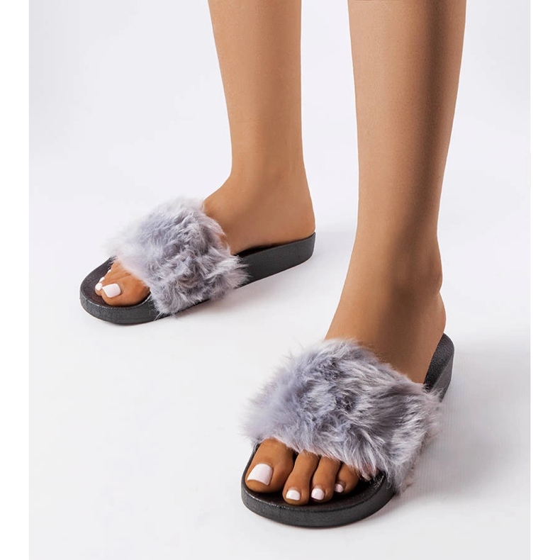 Pantofole grigie con pelliccia di Genevre grigio 1