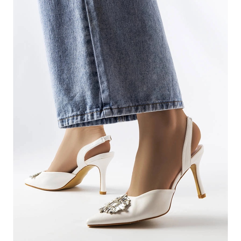 Décolleté Moïse con strass bianchi bianca 1