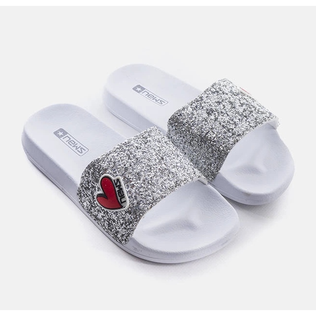 Pantofole glitterate grigie per bambini di Boncoeur argento 1