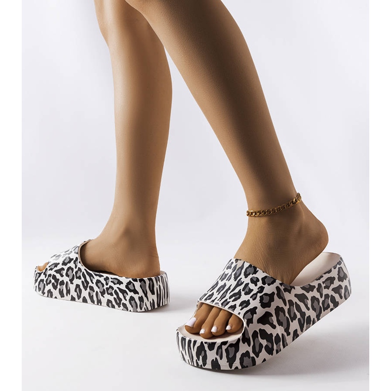 Ciabatte leopardate bianche con plateau di Galena bianca 2