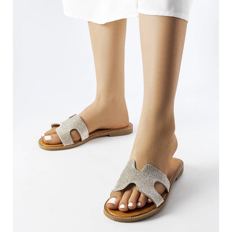 Ciabatte argento con inserto in pelle Lazure 1