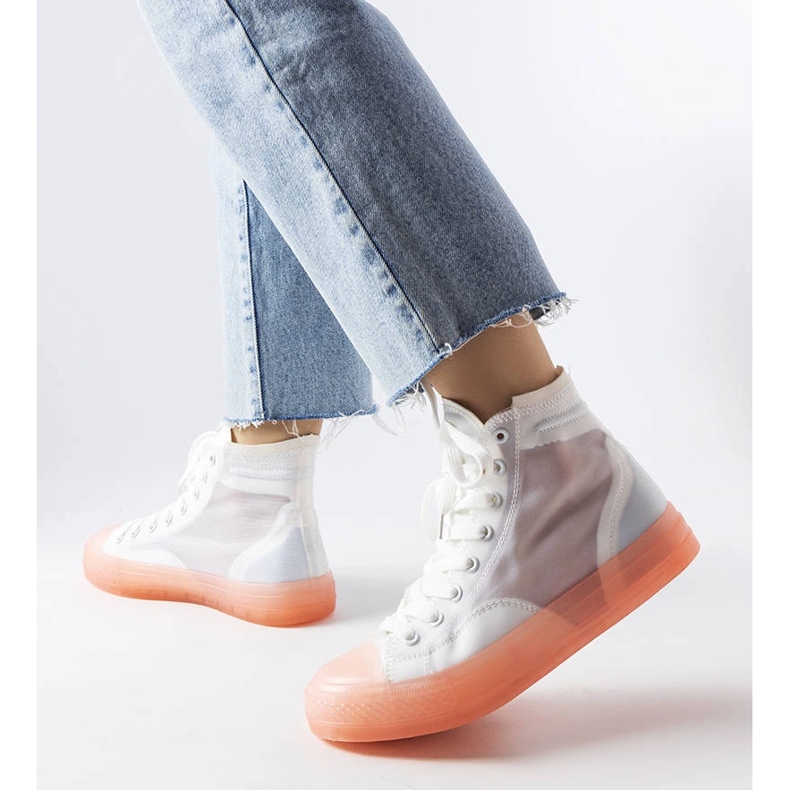Sneakers alte bianche e rosa di Nanterre bianco 1