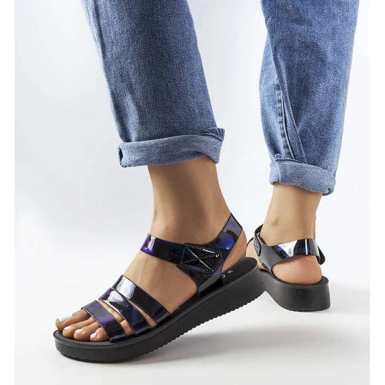 Sandali con zeppa blu navy di Covillon nero 1