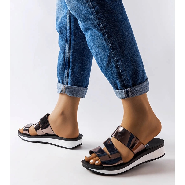 Pantofole Tilde laccate argento marrone 1