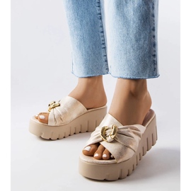 Pantofole con zeppa da donna Laura oro d'oro 1