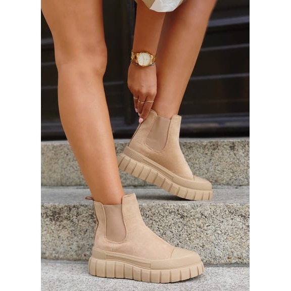 Stivaletti Chelsea sportivi da donna beige scuro 1
