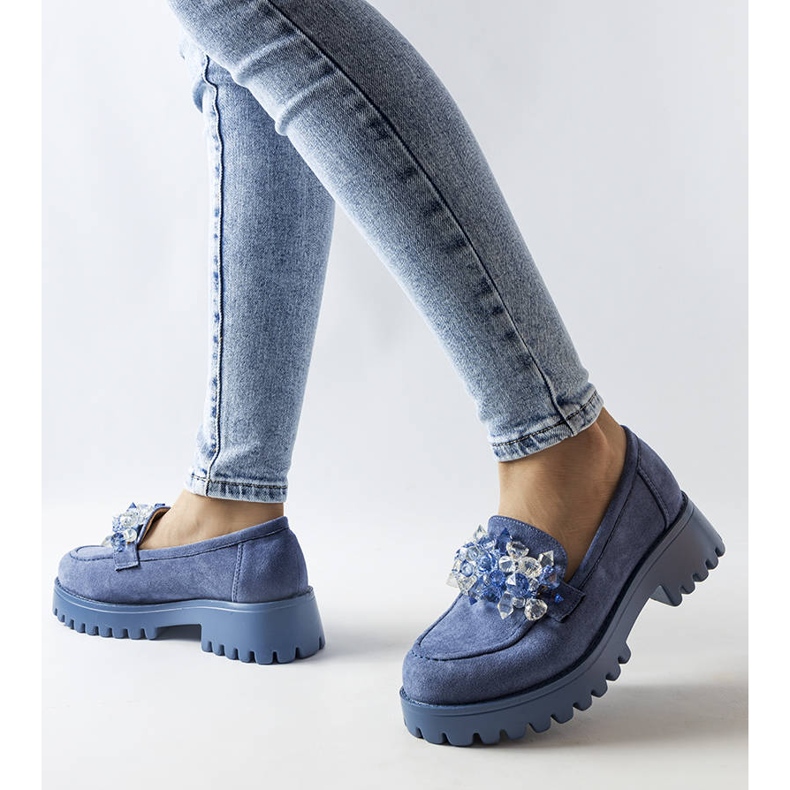 Scarpa in eco camoscio blu con cristalli Lilja 1