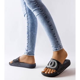 Ciabatte nere decorate con strass di Glendale nero 2