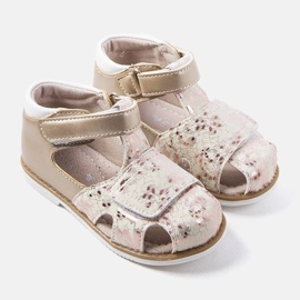 Sandali oro con soletta Compagnon in pelle d'oro 1