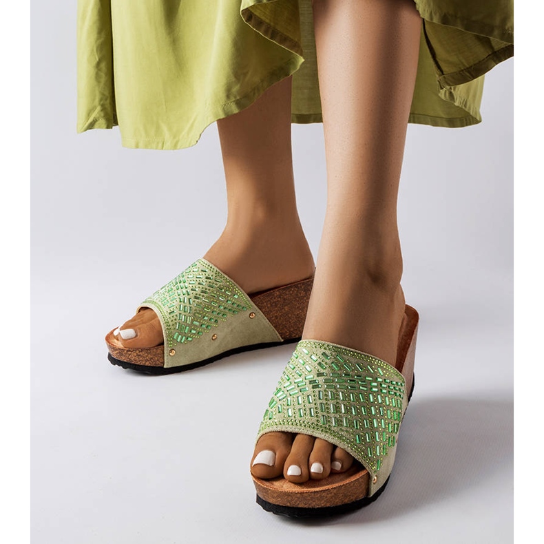 Sandali con zeppa con strass verdi di Guymon verde 1