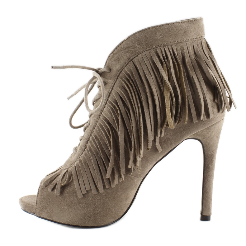 Stivali stringati aperti, stile boho 11015 Khaki grigio 1