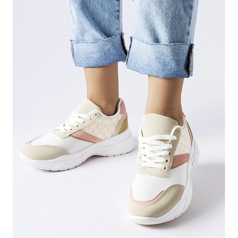 Inna Sneakers beige e bianche con un accento duffy dorato 1