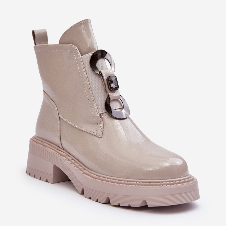 Stivali da donna in vernice con decorazione Beige S.Barski MR870-53 1