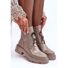 Stivali da donna in vernice con decorazione Beige S.Barski MR870-53 2