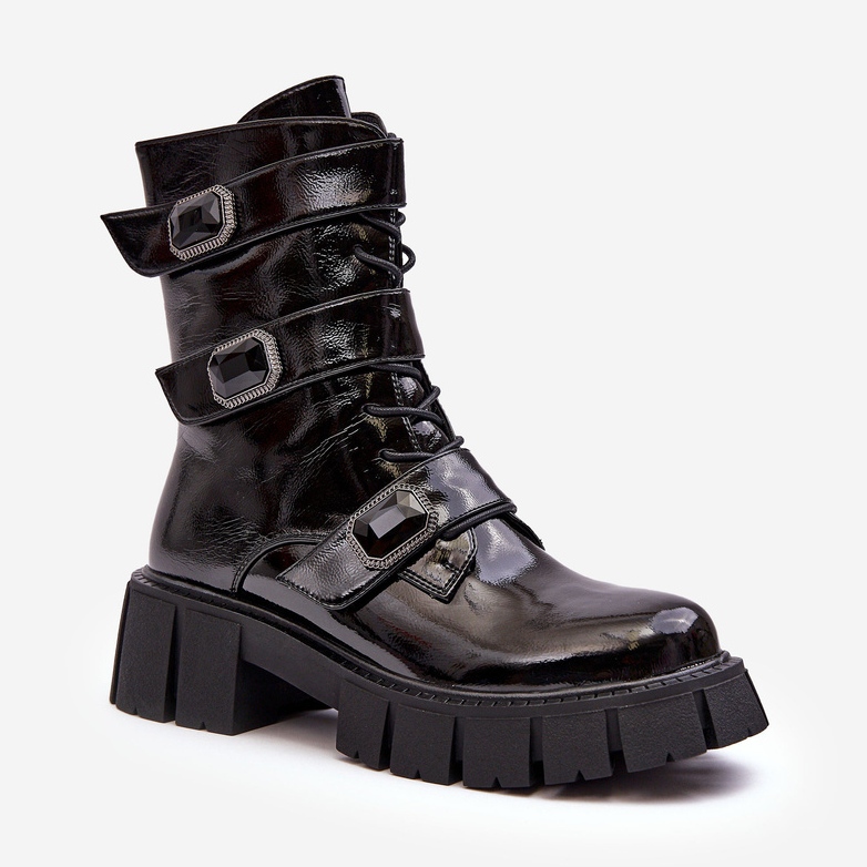 Stivali da lavoro da donna in vernice nera S.Barski MR870-61 nero 1