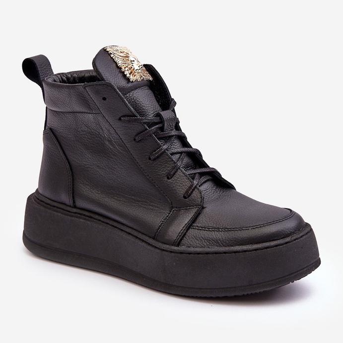 Stivaletti Stringati Con Decorazione In Pelle, Nero Nicole 2833 1