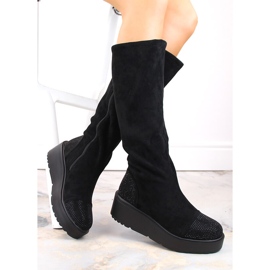 Stivali con zeppa in pelle scamosciata da donna, isolanti, neri, S.Barski HY53-8 nero 1