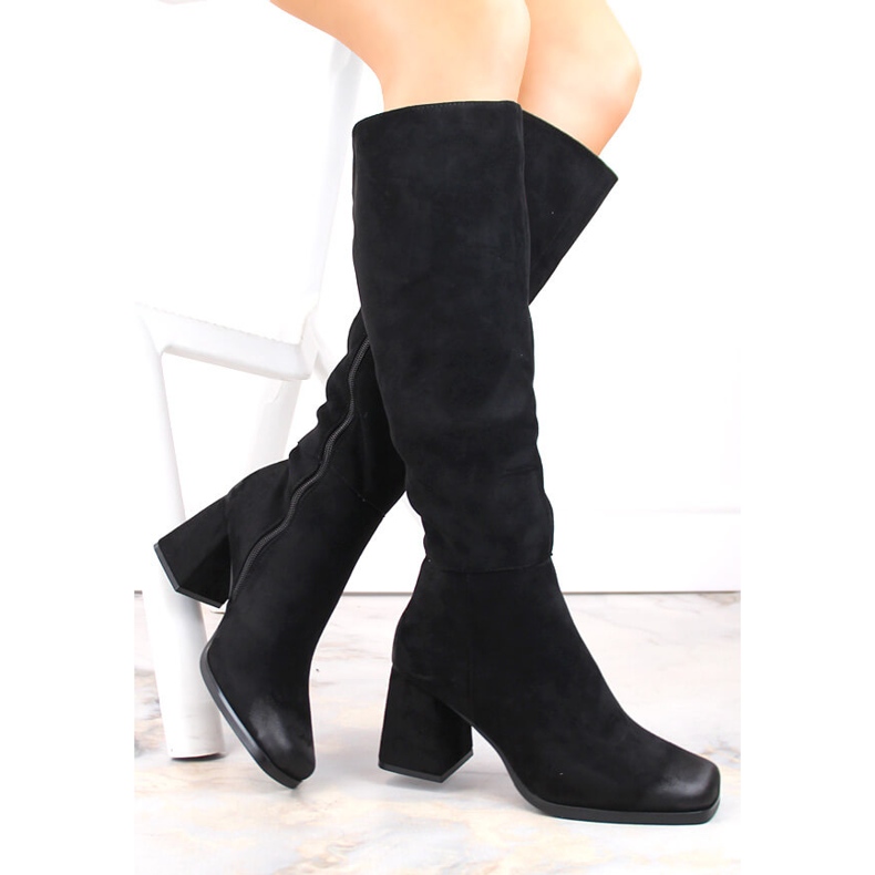 Stivali da donna in pelle scamosciata, isolanti con tacco alto, neri Potocki SZ12254 nero 1