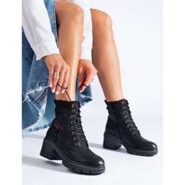 Stivaletti stringati Shelovet neri con tacco largo nero 1