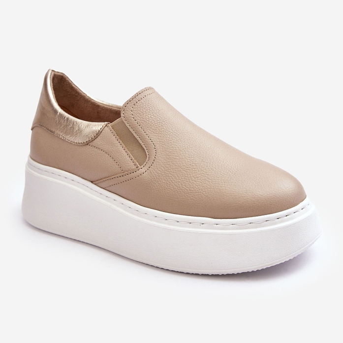 Scarpe sportive in pelle da donna Lemar Manish beige sulla piattaforma 1
