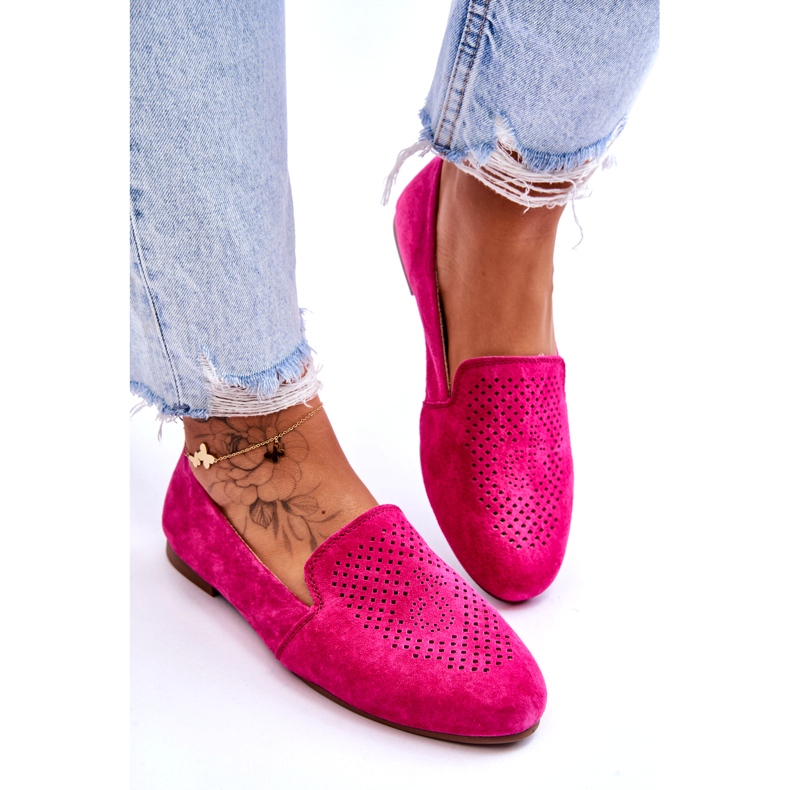 S.Barski Comodi Mocassini Traforati in Pelle Scamosciata Fucsia rosa 2