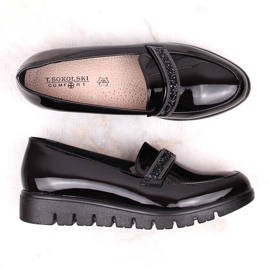 Scarpe comode, mocassini slip-on in vernice, neri, T.Sokolski J23-327 nero 1