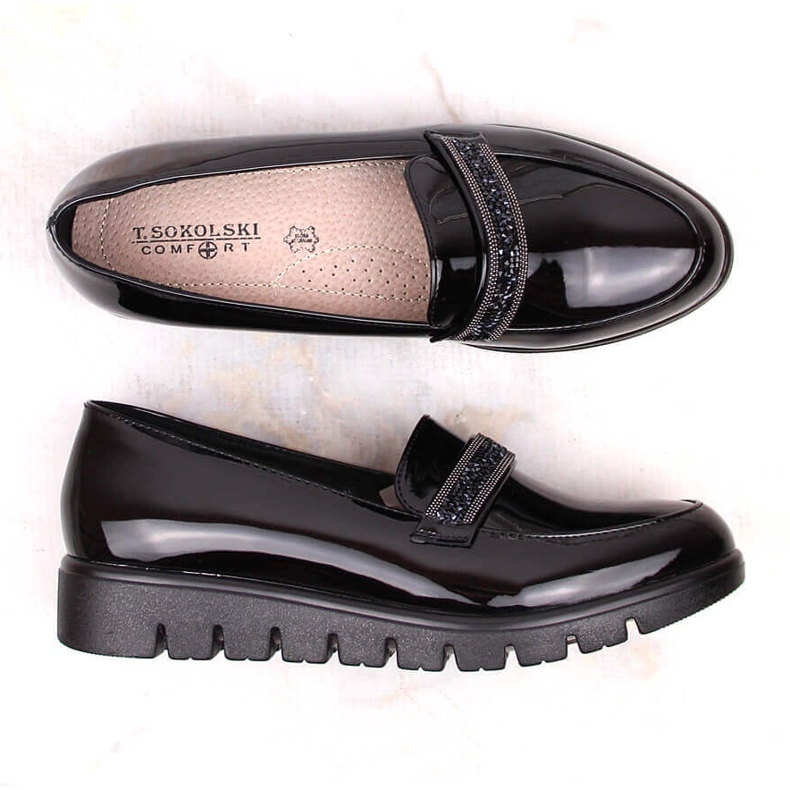 Scarpe comode, mocassini slip-on in vernice, neri, T.Sokolski J23-327 nero 1