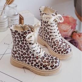 Stivaletti per bambini isolati con cerniera, Dolida beige e marrone 1