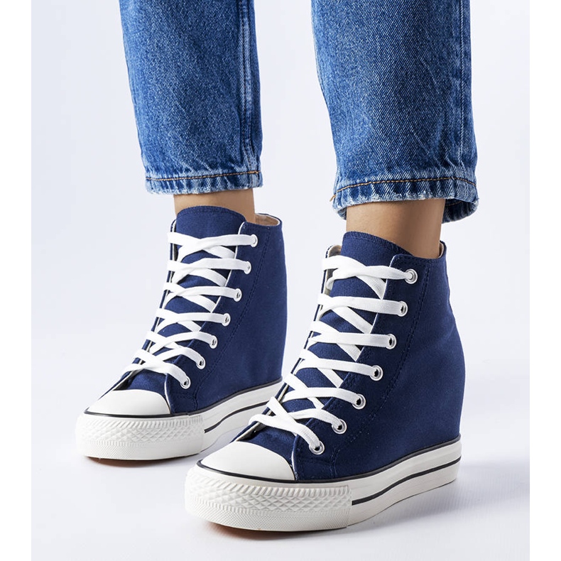 Scarpe da ginnastica con zeppa blu navy 1