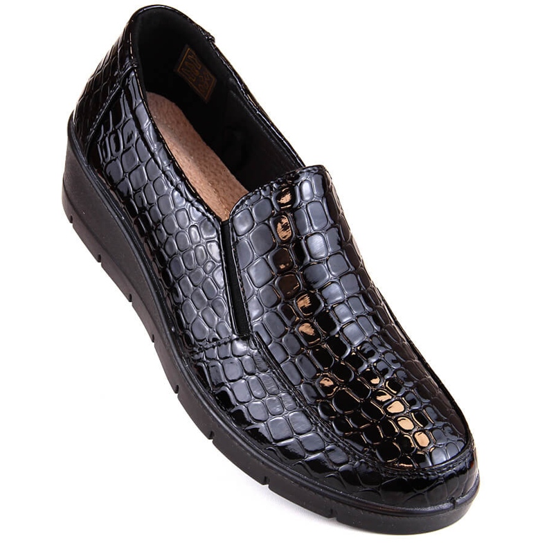 Comode scarpe da donna con zeppa in coccodrillo verniciato, nere, T.Sokolski J23-321 nero 1