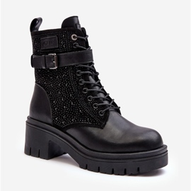 Stivaletti Worker in Pelle Decorati con Strass GOE MM2N4041 Nero 1