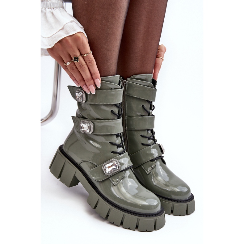 Stivali Worker da Donna Vernice Verde S.Barski MR870-61 1