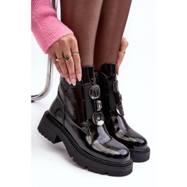 Stivali da donna in vernice con decorazione, Nero S.Barski MR870-53 1