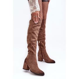 Vinceza Stivali Sopra il Ginocchio da Donna in Camoscio Beige Favana 2