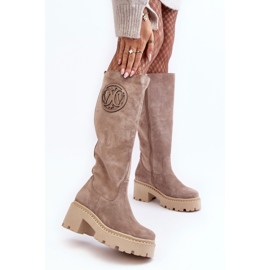 Lewski Shoes Stivali Sopra il Ginocchio in Pelle Scamosciata da Donna Beige Scuro Lewski 3367 2