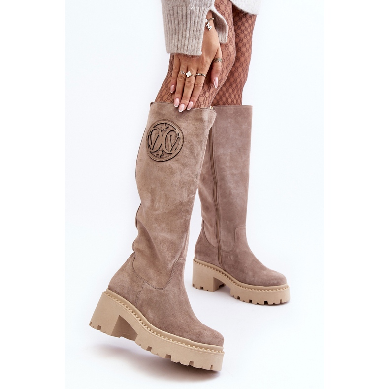 Lewski Shoes Stivali Sopra il Ginocchio in Pelle Scamosciata da Donna Beige Scuro Lewski 3367 2
