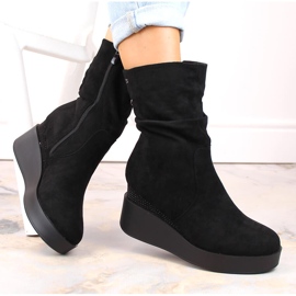Stivali con zeppa da donna in pelle scamosciata, isolanti, neri, T.Sokolski Z23-370 nero 1