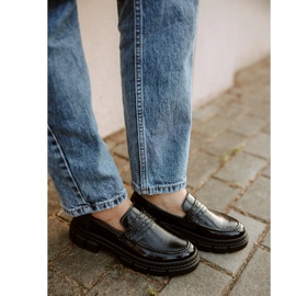 WASAK Scarpe slip-on da donna in pelle 0706, nere, con suola spessa nero 2