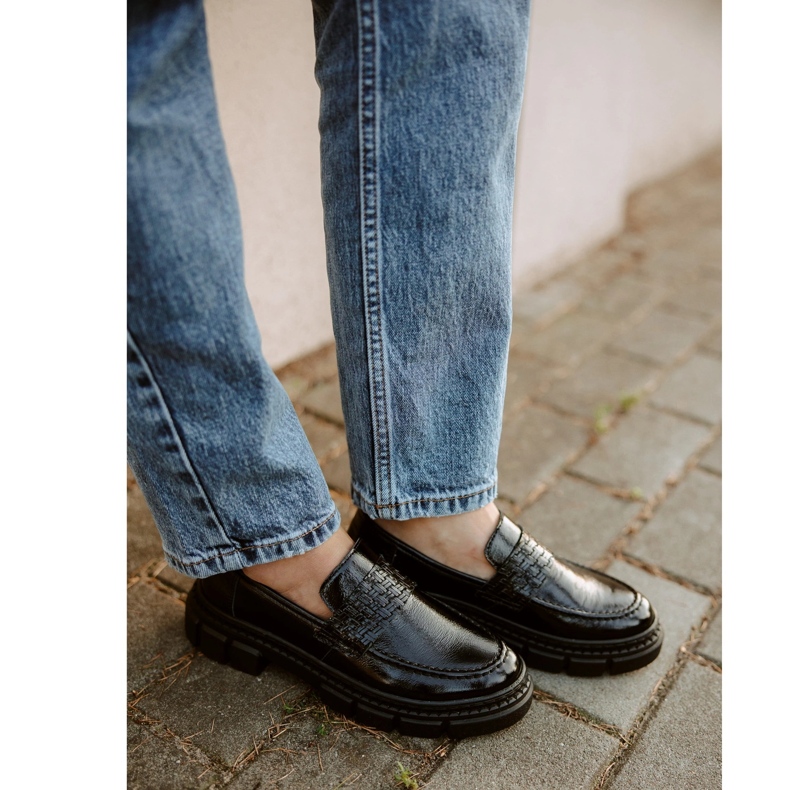 WASAK Scarpe slip-on da donna in pelle 0706, nere, con suola spessa nero 2