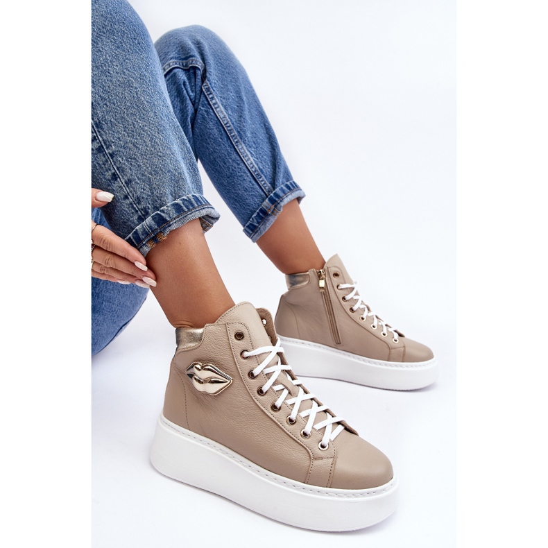 Sneakers Alte con Zip da Donna Lemar Beige Katerin 1