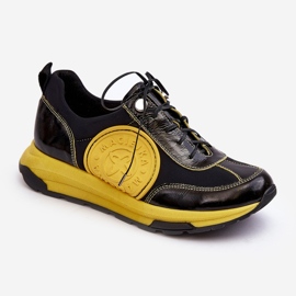 Scarpe sportive in pelle da donna Maciejka 06295-01 Nero-Giallo 1
