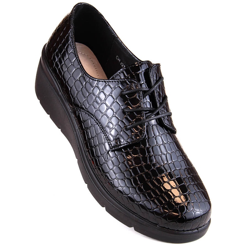 Scarpe oxford Croco da donna in vernice con zeppa T.Sokolski 328 nero 1