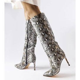 Stivali con tacco alto in pitone nero carminio 1
