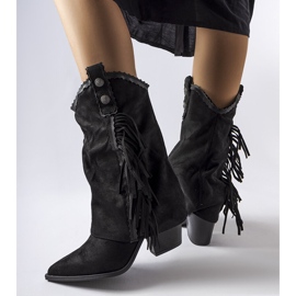 Stivali da cowboy in pelle scamosciata nera con nappine di Soeurs nero 1