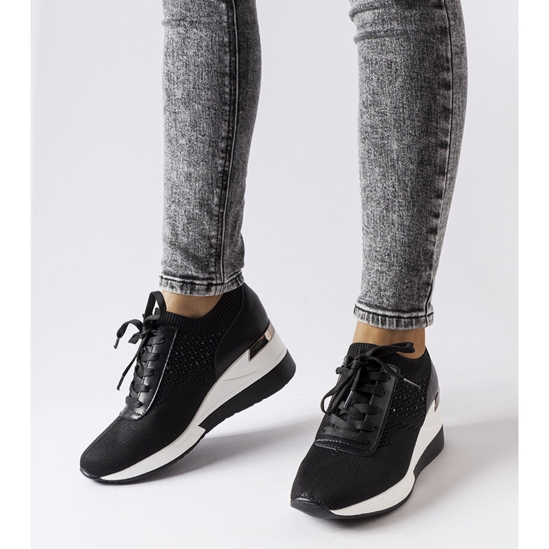 Inna Sneakers con zeppa in strass nere di Vala nero 1