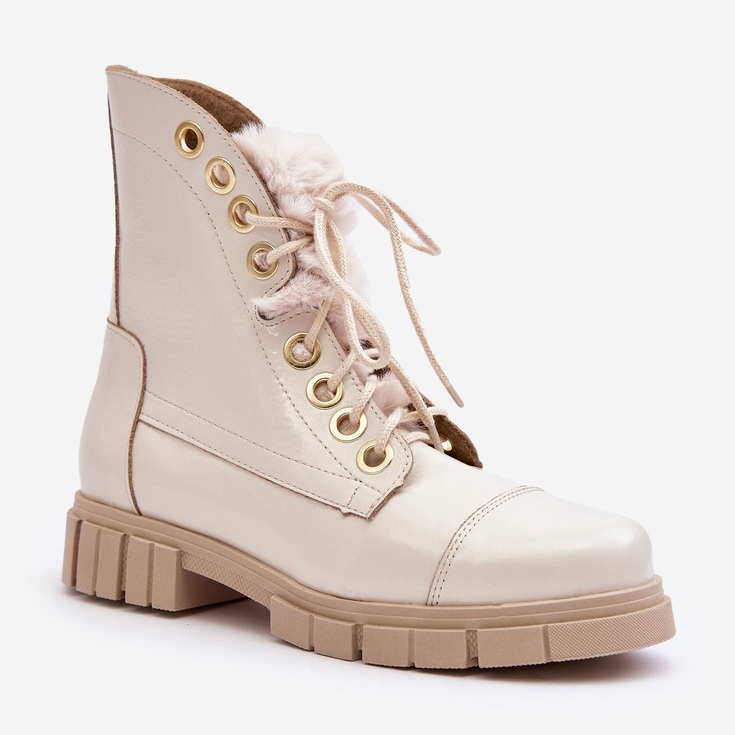 Lewski Shoes Stivali Da Donna In Pelle Con Pelliccia, Beige Chiaro Lewski 3296 1
